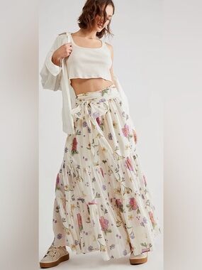 Free People Luna Convertible Maxi Skirt in Ivory Combo XL